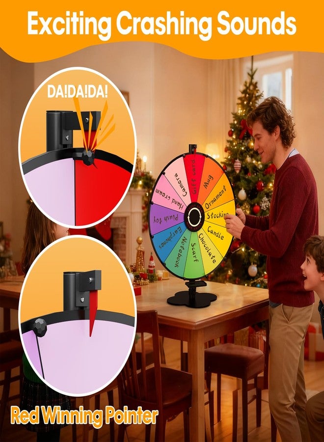 ORWOD 24 Inch Prize Wheel, Tabletop Spinning Wheel for Prizes, Heavy Duty Spin Wheel with Dry Erase Marker & Eraser, 12 Slots Colors Wheel Spinner with Stand for Party, Carnivals and Tradeshow - Image 2